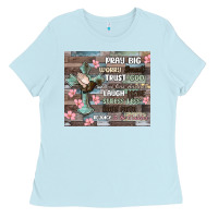 Baby Blue pray big worry small trust god Ladies Tee - MaliasSmallBusiness