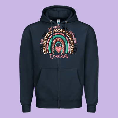 Teacher Rainbow Zipper Hoodie Designed By Maliassmallbusiness
