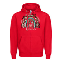 Red teacher rainbow Zipper Hoodie - MaliasSmallBusiness
