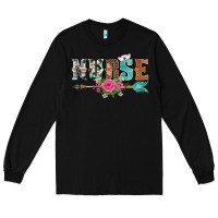 Black western nurse arrow floral Long Sleeve Tee - BarkalooDesign
