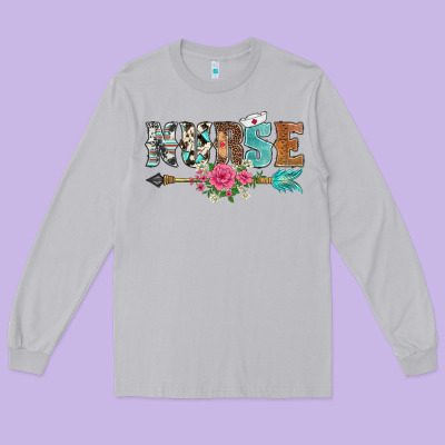 Western Nurse Arrow Floral Long Sleeve Tee Designed By Barkaloodesign