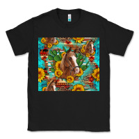 Black sunflowers and cactus horses turquoise aztec leopard background Classic Tee - Artiststas