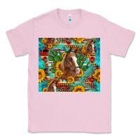 Bubblegum Pink sunflowers and cactus horses turquoise aztec leopard background Classic Tee - Artiststas