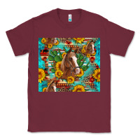 Burgundy sunflowers and cactus horses turquoise aztec leopard background Classic Tee - Artiststas