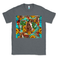 Charcoal Heather sunflowers and cactus horses turquoise aztec leopard background Classic Tee - Artiststas