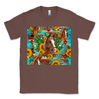 Chestnut sunflowers and cactus horses turquoise aztec leopard background Classic Tee - Artiststas