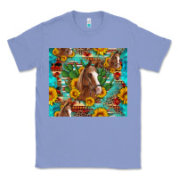 Colony Blue sunflowers and cactus horses turquoise aztec leopard background Classic Tee - Artiststas