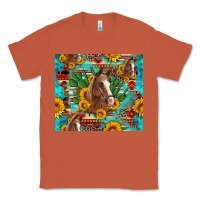 Copper sunflowers and cactus horses turquoise aztec leopard background Classic Tee - Artiststas