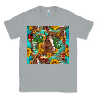 Heather Grey sunflowers and cactus horses turquoise aztec leopard background Classic Tee - Artiststas
