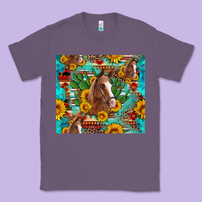 Sunflowers And Cactus Horses Turquoise Aztec Leopard Background Classic Tee Designed By Artiststas