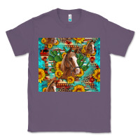 Lavender sunflowers and cactus horses turquoise aztec leopard background Classic Tee - Artiststas