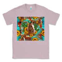 Lilac sunflowers and cactus horses turquoise aztec leopard background Classic Tee - Artiststas