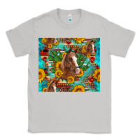 Moon Dust sunflowers and cactus horses turquoise aztec leopard background Classic Tee - Artiststas