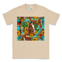 Mushroom sunflowers and cactus horses turquoise aztec leopard background Classic Tee - Artiststas
