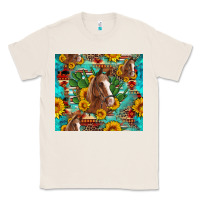 Natural sunflowers and cactus horses turquoise aztec leopard background Classic Tee - Artiststas