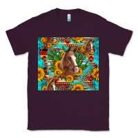 Plum sunflowers and cactus horses turquoise aztec leopard background Classic Tee - Artiststas