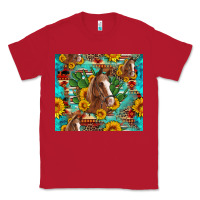 Red sunflowers and cactus horses turquoise aztec leopard background Classic Tee - Artiststas