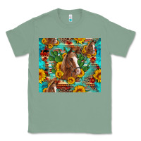 Sage sunflowers and cactus horses turquoise aztec leopard background Classic Tee - Artiststas