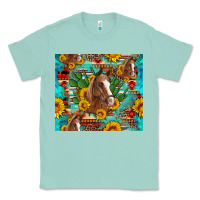 Seafoam sunflowers and cactus horses turquoise aztec leopard background Classic Tee - Artiststas
