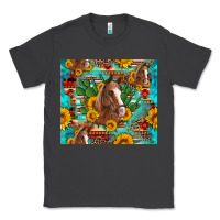 Smoke sunflowers and cactus horses turquoise aztec leopard background Classic Tee - Artiststas