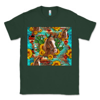 Sports Green sunflowers and cactus horses turquoise aztec leopard background Classic Tee - Artiststas