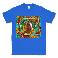 True Royal sunflowers and cactus horses turquoise aztec leopard background Classic Tee - Artiststas