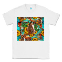 White sunflowers and cactus horses turquoise aztec leopard background Classic Tee - Artiststas