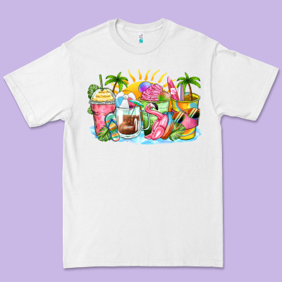 Beach Summer Coffee Cups Premium Tee Designed By Zillion Design Studio