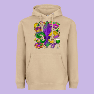Mardi Gras Fleur De Lis Heavyweight Hoodie Designed By Lillyallendesigns