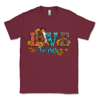 Burgundy love horses  leather turquoise leopard Classic Tee - Artiststas
