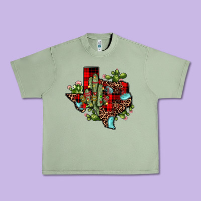 Cactus Christmas Texas Map Urban Heavy Tee Designed By Jahusdesignshop