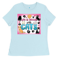 Baby Blue life is better with cats Ladies Tee - MaliasSmallBusiness