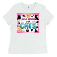 White life is better with cats Ladies Tee - MaliasSmallBusiness