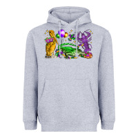 Heather Grey mardi gras pelican alligator and crawfish Heavyweight Hoodie - LillyAllenDesigns