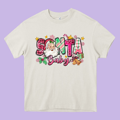 Pink Santa Baby Christmas Heavy Core Tee Designed By Zillion Design Studio