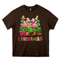 Chocolate Brown merry christmas flamingo Heavy Core Tee - Zillion Design Studio