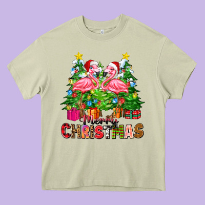 Merry Christmas Flamingo Heavy Core Tee Designed By Zillion Design Studio