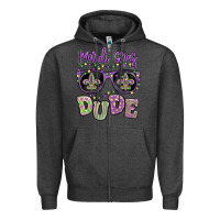 Charcoal Heather mardi gras dude Zipper Hoodie - MaliasSmallBusiness
