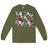 Army Green western cowhide sunflower baby pig Long Sleeve Tee - BarkalooDesign