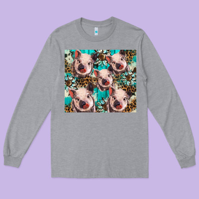 Western Cowhide Sunflower Baby Pig Long Sleeve Tee Designed By Barkaloodesign