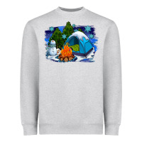 Heather Grey winter camping with camp fire Heavyweight Sweatshirt - AdoDesignShop