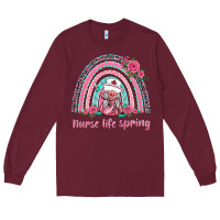 Burgundy nurse life spring rainbow Long Sleeve Tee - BarkalooDesign
