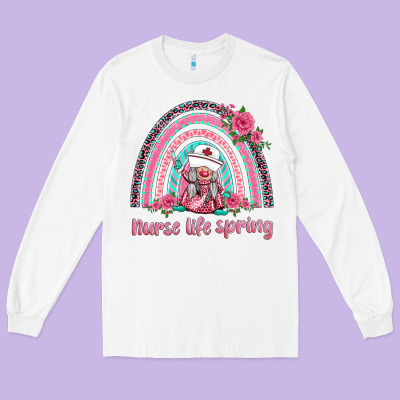 Nurse Life Spring Rainbow Long Sleeve Tee Designed By Barkaloodesign