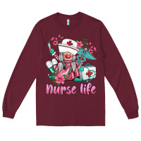 Burgundy nurse gnomies nurse  life spring Long Sleeve Tee - BarkalooDesign