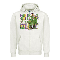 Oatmeal Heather mardi gras dude alligator Zipper Hoodie - MaliasSmallBusiness