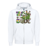 White mardi gras dude alligator Zipper Hoodie - MaliasSmallBusiness