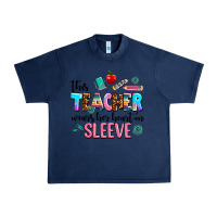 Navy this teacher wears her heart on sleeve Urban Heavy Tee - AdoDesignShop