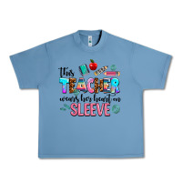 Pebble Blue this teacher wears her heart on sleeve Urban Heavy Tee - AdoDesignShop