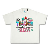 Pistachio this teacher wears her heart on sleeve Urban Heavy Tee - AdoDesignShop