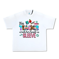 White this teacher wears her heart on sleeve Urban Heavy Tee - AdoDesignShop